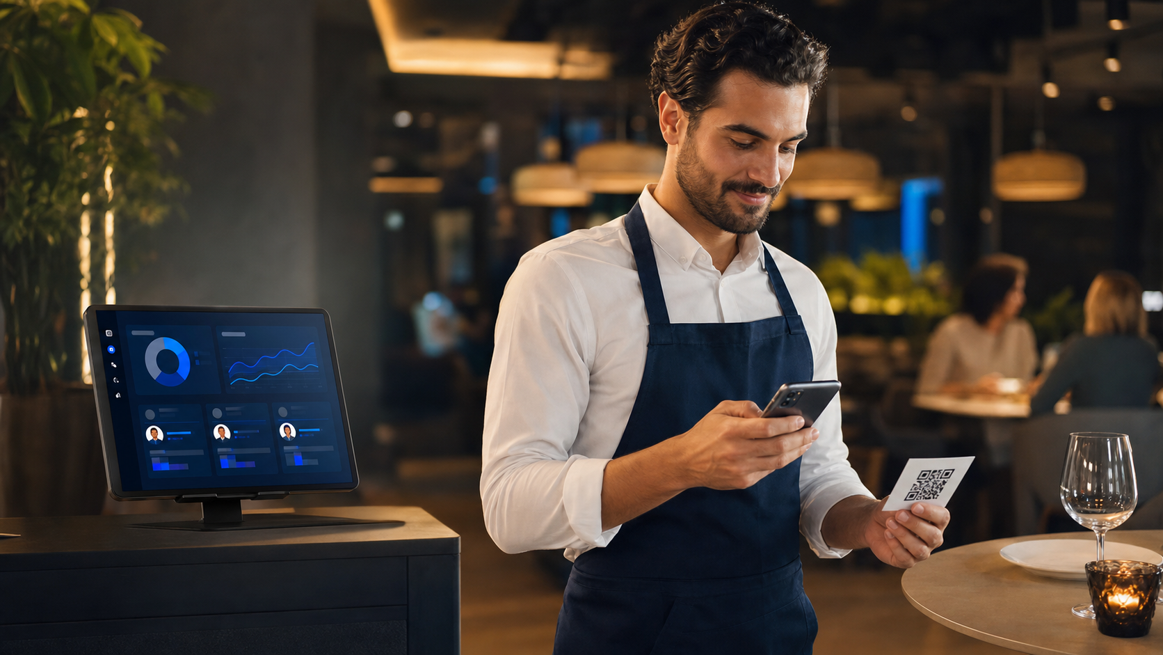 Σερβιτόρος χρησιμοποιεί το PC100 Smart Waiter